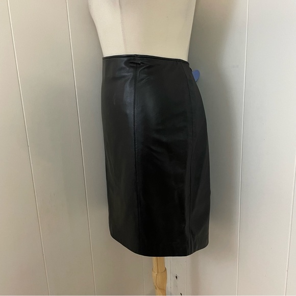 i.e Black Leather Knee Length Pencil Straight Skirt - Picture 5 of 7